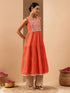 Janasya Women's Orange Pure Cotton Yoke Embroidered Tiered Kurta